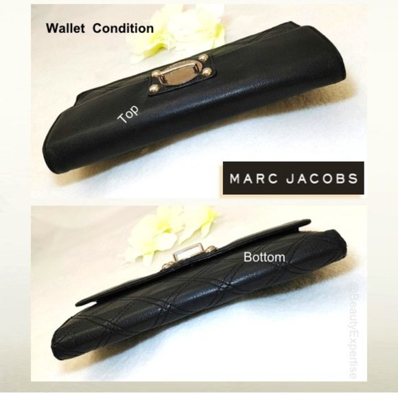 MARC JACOBS Wallet Black Genuine Leather Quilted Trifold Cards Bills Slots Bill… - Picture 8 of 11